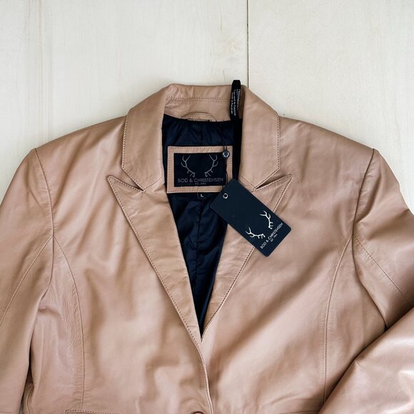 NWT Bod & Chritensen AURIANA Single Breasted Leather Blazer L Sand - Picture 7 of 15